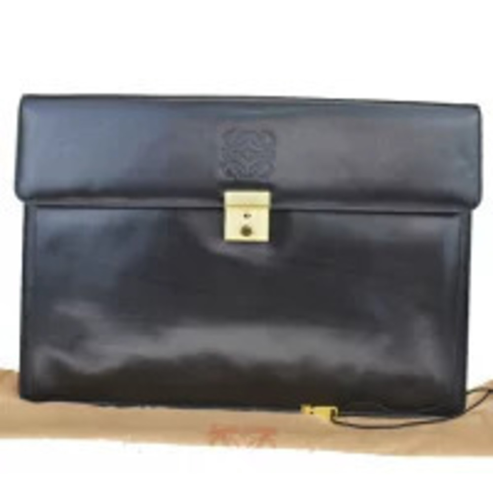 Loewe Briefcase Clutch Bag Business Black Leather